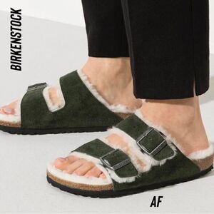 BIRKENSTOCK ARIZONA SHEARLING SUEDE LEATHER GREEN NWT NEW